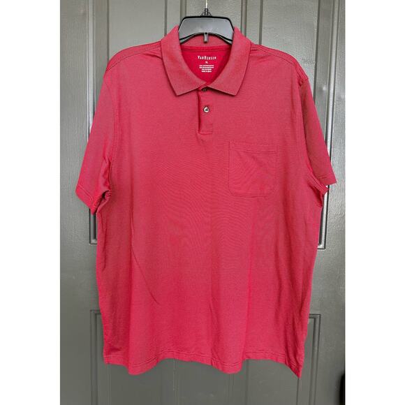 Van Heusen Men's Red Ribbed Short Sleeve Polo-shirt  Size XL - Picture 1 of 7
